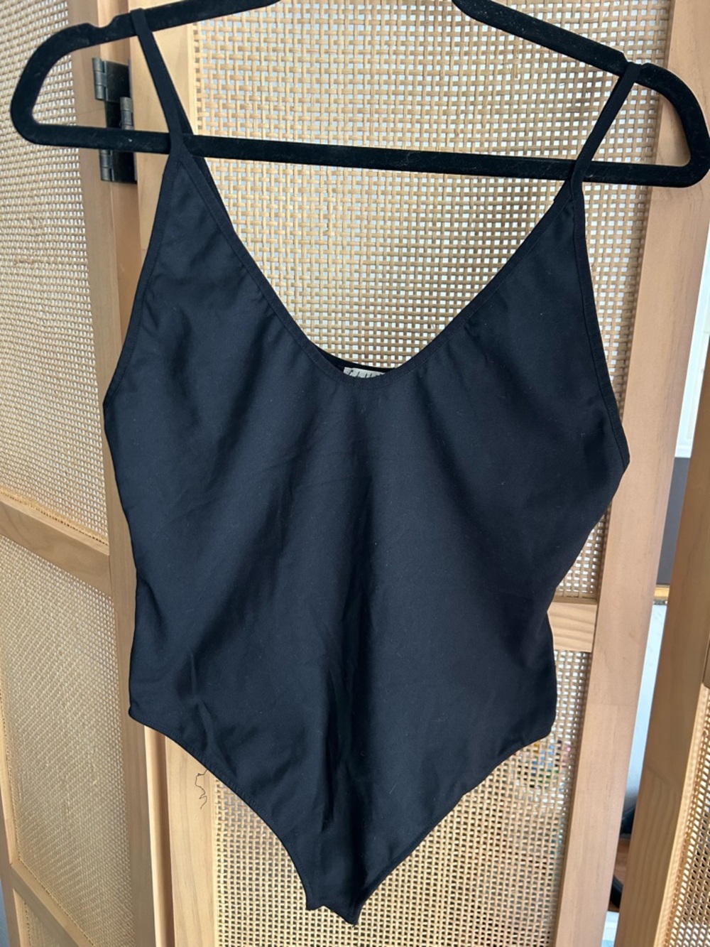 Free People Black V Neck Bodysuit Size M Ribbed Fitted Basic Minimalist